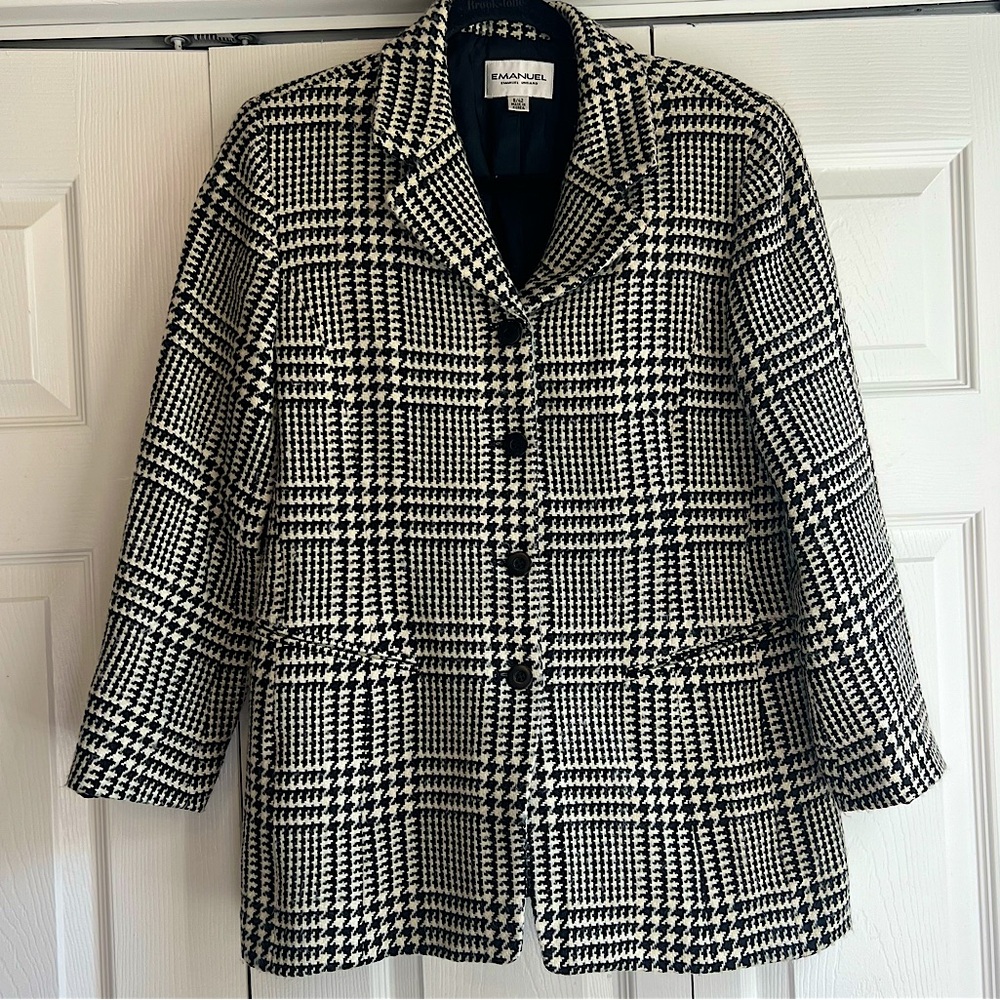 Vintage Emanuel Ungaro Wool Cashmere Plaid Houndstooth Blazer Size 8